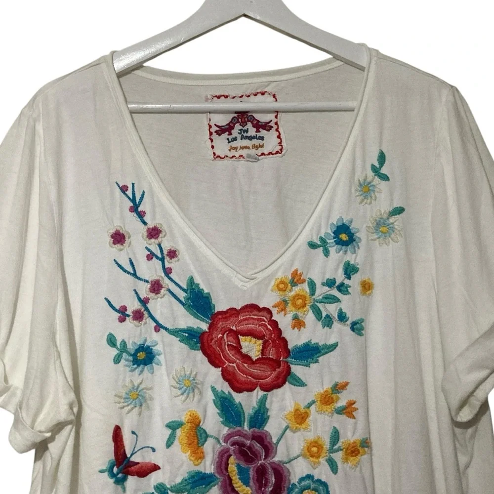 Johnny Was Deep V-Neck Cotton Tee - Picture 3 of 12